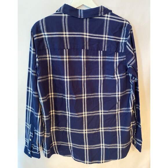 Jachs New York Women Plaid Button-Up Shirt Medium Navy White Flannel Long Sleeve - Picture 2 of 10